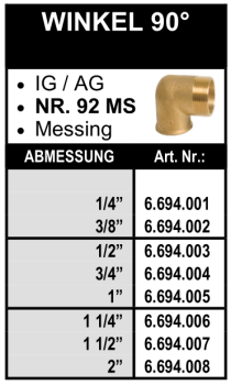 Winkel 90° (Innengewinde x Aussengewinde) aus Messing